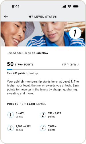 Adidas app: member rewards